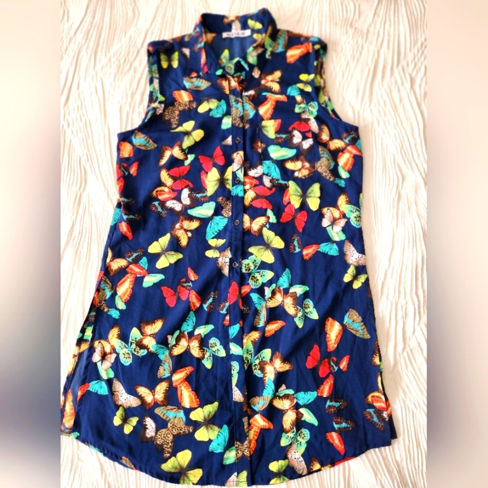 Colorful Butterfly Print Sleeveless Shirt